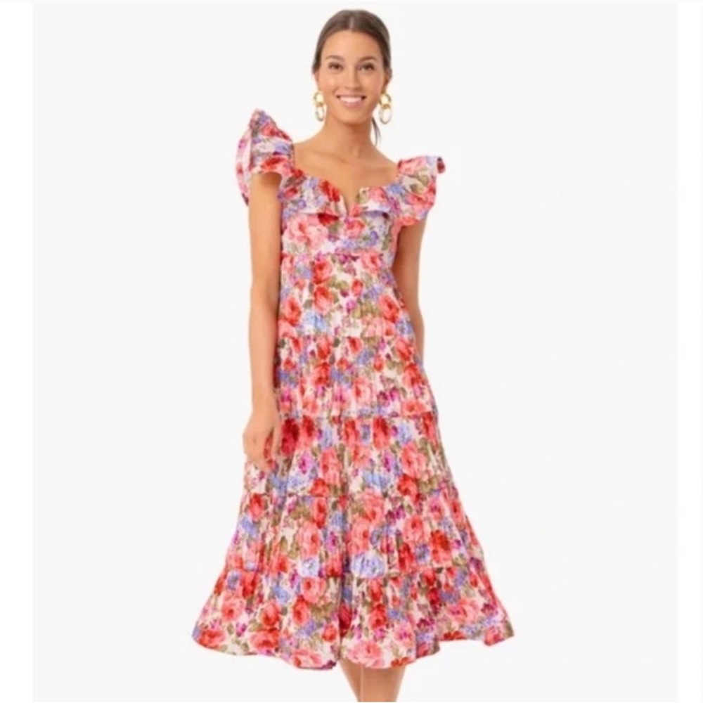 Beulah Women's Rita Floral Midi Dress *Tuckernuck Exclusive* sz S Ruffle Pleated